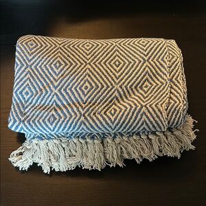 Geometric Blue and Cream Throw Blanket